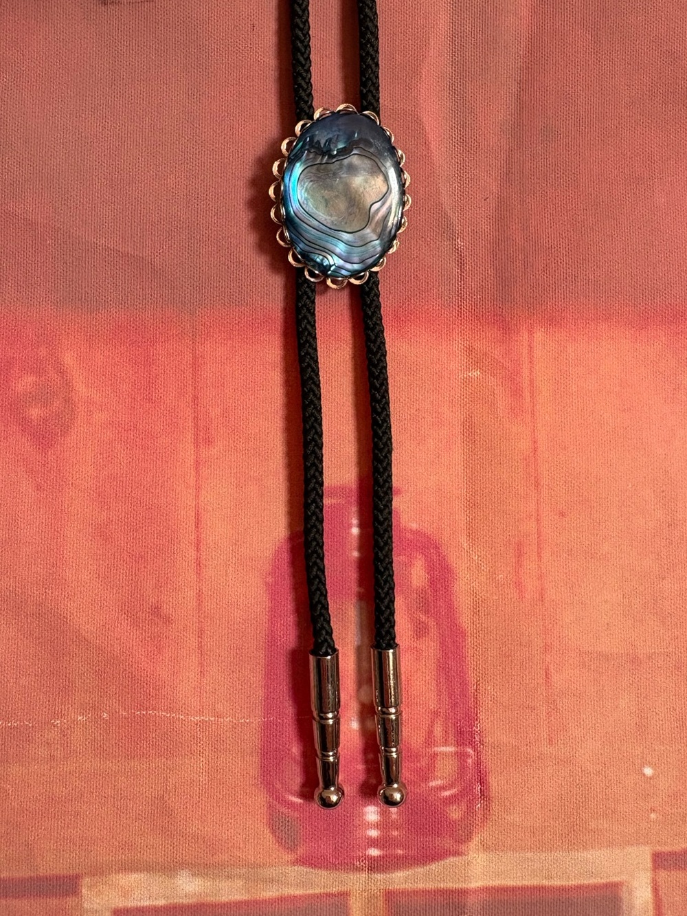 Vintage Abalone Shell Bolo Tie Silver Tone Western